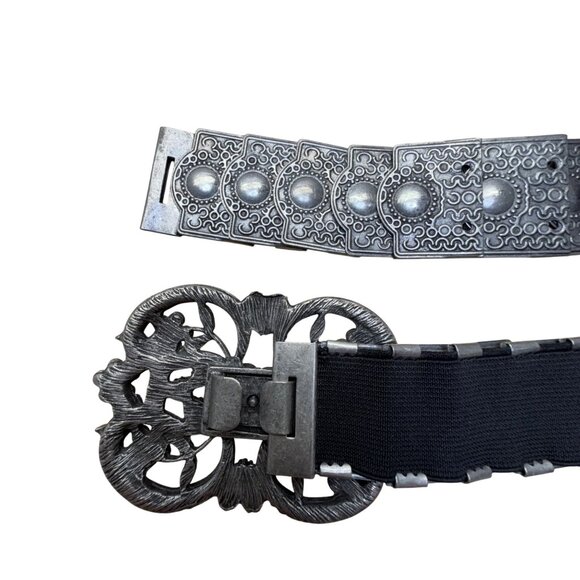 1980s Armenian Black & Silver Belt Metal Embellished Elastic Adjustable main image 5